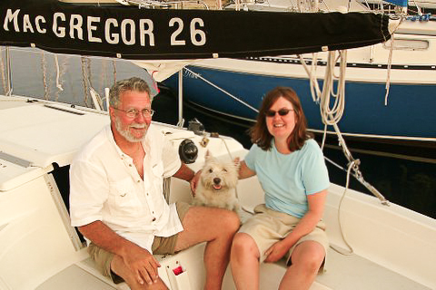 Bob, Angus and Sherry on our first sailboat...